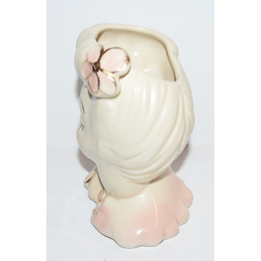 Vtg ivory with Pink gold Glamour Girl Lady head planter Art deco - Picture 3 of 12